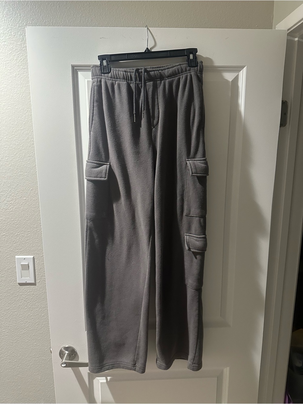 Women Cargo Pants in Gray with Elastic Drawstring Waist